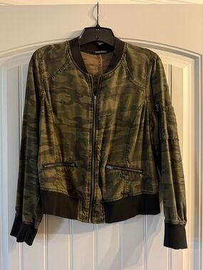Dear John Olive Camo Tencel Bomber Jacket with Ribbed Trim